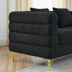 81 Inch Oversized 3 Seater Sectional Sofa, Living Room Comfort Fabric Sectional Sofe-Deep Seating Sectional Sofa, Soft Sitting with 3 Pillows for Living Room,Bedroom,Office, Black teddy(W834S00035)