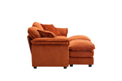 Corduroy 2-seats sofa With 2 back pillows,2 toss pillows and two ottoman,Comfy Sofa- Deep Seat Couch for Living Room,Orange
