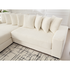 [NEW ARRIVED] [VIDEO PROVIDED] Oversized Two-Piece  Couches,  L Shaped Sofa, Corduroy, Left Chaise Daybed,with Armrests,Eight Throw Pillows,Corner Sofa,Easy To Assemble, Beige