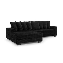 Corduroy Tufted Upholstered Sleeper Sectional Sofa, L-Shaped Modular Convertible Sofa , Can freely change the position of the footrests-Black(Assembly is required)