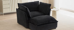 Modern Armchair Sofa 47' Cozy Upholstered Sofa Chair with Movable Ottoman, Black Chenille, Wide Seat & Curved Armrests