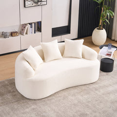 LY-025S Loveseat Sofa with Wood Grain Chenille Fabric, Cloud White High-Density Sponge Couch, Compact Design for Small Spaces