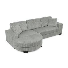 Corduroy Tufted Upholstered Sleeper Sectional Sofa, L-Shaped Modular Convertible Sofa , The arc-shaped footstool can be placed freely on the left and right-Gray