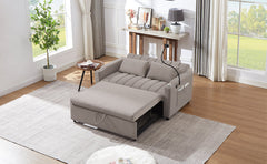 Convertible Sofa Bed Loveseat with USB Ports, Side Pockets, Cup Holders & Swivel Phone Holder, Light Grey Bella Fabric
