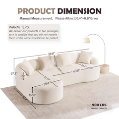 Boneless L-Shape Sectional Sofa with Curved Chaise,White Modular Chenille Compression Couch,30D High-Density Foam,Minimalist Modular Couches Sleeper for Living Room Bedroom Apartment Lounge.