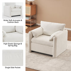 002 Fixed-Modern Accent Chair Single Seater - Plush Chenille Lounge Chair with High-Resilience Cushion, Compact Reading Chair for Living Room, Bedroom, Dorm Room & Apartment-Armchair, Ivory White