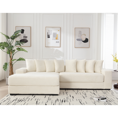 [NEW ARRIVED] [VIDEO PROVIDED] Oversized Two-Piece  Couches,  L Shaped Sofa, Corduroy, Left Chaise Daybed,with Armrests,Eight Throw Pillows,Corner Sofa,Easy To Assemble, Beige