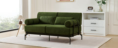 Modern Loveseat Sofa 2-Seater with USB Ports, Cylindrical Armrests, Green Chenille, 59 Inch