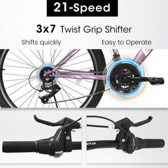 A26208 Ecarpat 26  Inch Mountain Bike, 21-Speed V-Brake, Front Suspension,  Carbon Steel Frame Mountain Bike For  Teenagers Girls Women Bicycles