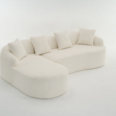 Boneless L-Shape Sectional Sofa with Curved Chaise,White Modular Chenille Compression Couch,30D High-Density Foam,Minimalist Modular Couches Sleeper for Living Room Bedroom Apartment Lounge.