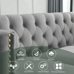 {Contact us for 3D modeling}  Velvet Sofa for Living Room,Buttons Tufted Square Arm Couch, Modern Couch Upholstered Button and Metal Legs, Sofa Couch for Bedroom, Grey Velvet .2PCS