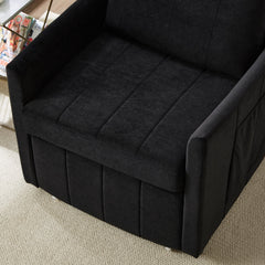 Upholstered Convertible Sleeper Sofa with 5-Position Backrest, Side Pockets, Storage, Black Chenille, 31.5'