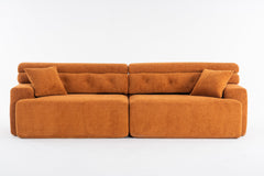 LY-029 Reconfigurable 4-Seater Sectional Sofa with Wood Grain Chenille Fabric, Amber Orange Modular Sofa with 2 Pillows, High-Density Sponge Couch for Living Room & Apartment