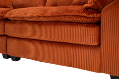 Corduroy 2-seats sofa With 2 back pillows,2 toss pillows and two ottoman,Comfy Sofa- Deep Seat Couch for Living Room,Orange