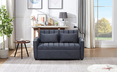 Convertible Sofa Bed Loveseat with USB Ports, Side Pockets, Cup Holders, and Phone Holder in Blue Grey Bella Fabric, 55.9'