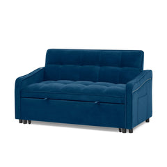 Loveseats Sofa Bed with Pull-out Bed,Adjsutable Back and Two Arm Pocket,TypeC and USB Charging with Copper nail,Blue (47'x53'x31')