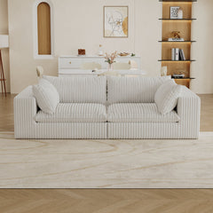 39.8' Cloud Sofa,Corduroy Fabric,Deep Seat Couches,Double-layer design,Removable  Cushion,No Assembly, DIY Combination for Living room, Bedroom,Conference room ,Apartment,White
