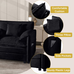 Modern Chenille Deep Seat Sectional Sofa Cloud Couch with Ottoman, Comfy Love Seat Upholstered Modular L Shaped Couch, Black