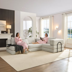 Oversized Upholstered Sectional Sofa Couch Set, Modular 118.2 ' L Shaped Floor Living Room Sofa Set With 6 Pillows, DIY Combination Sofa Couch for living rooms, apartments,bedrooms, Light Grey