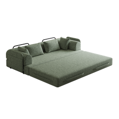 78.7-Inch Convertible Sleeper Sofa Bed with Cylindrical Pillow, Chenille Folding Mattress Couch with ,Folding Sofa Bed with Side Pocket, Floor Sofa Lounge Couch for Living Room Bedroom Lounge Studio
