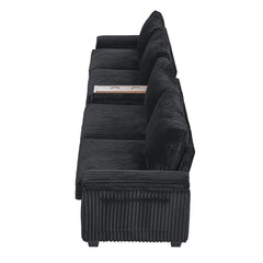 Modern 4-Seater Corduroy Sofa Couch with USB Ports and Hidden Storage in Black