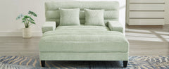 Modern Chaise Lounge Sofa Bed with Adjustable Backrest and LED Light Strip, Green Chenille Upholstered, 57.1 Inches