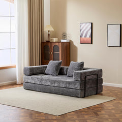 Floor Couch,Compression Sofa,Convertible Floor Sofa Bed-with Pillow Back Support Armrest,Comfy Futon Couch Lounge Sleeper Bed,Chenile fabric,for Living Room Bedroom (DARK-GREY)