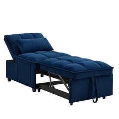 4 in1 Multi-Function Single Sofa Bed with Storage Pockets,Tufted Single Pull-out Sofa Bed with Adjustable Backrest and Pillows ,Convertible  Chaise Lounge, Navy
