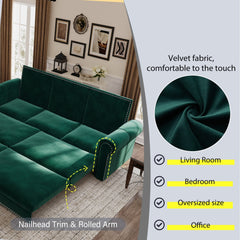 93.7 ' King Pull Out Sofa Bed, 3-in-1 Velvet Convertible Sleeper Sofa with Nailhead Trim & Rolled Arm, Multi-Functional Sofa Bed for Living Room,Bedroom,Apartment,Office,Green