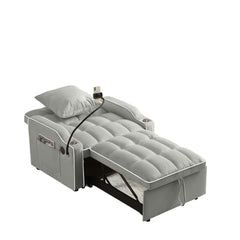 3-in-1 Convertible Sleeper Chair Sofa Bed, Adjustable Pull Out with Multi-Pockets in Gray Velvet