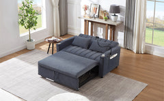Convertible Sofa Bed Loveseat with USB Ports, Side Pockets, Cup Holders, and Phone Holder in Blue Grey Bella Fabric, 55.9'