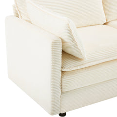 69' PLUSH CLOUD LOVESEAT: Modular 2-Seater Sectional Sofa with 22' Beige Chenille Cushions + 2 Throw Pillows - Compact Size for Apartment, Living Room, Bedroom (Beige)