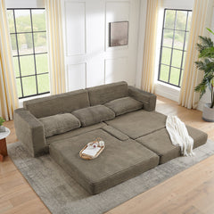 Right sofa seat,L shape Modular Sectional Sofa, Compressed Sectional Sofa Modern Minimalist Style Corduroy Couch,Unfold into a bed, Bedroom, Comfy Compressed Sofa Couch Space-Efficient Design-Brown