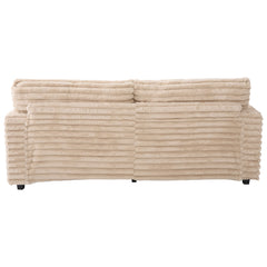 Plush Upholstered Oversized Double Chaise Lounge Sofa with USB Ports and Cup Holders, Champagne, Faux Rabbit Fur, 83.5'
