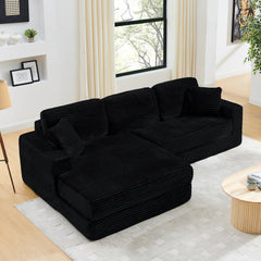 Modern Minimalist L-Shape Modular Sectional Sofa Bed with Corduroy Fabric in Black