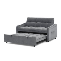 Loveseats Sofa Bed with Pull-out Bed,Adjsutable Back and Two Arm Pocket,TypeC and USB Charging with Copper nail,Grey (47'x53'x31')