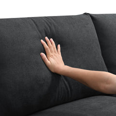 Modern Sectional Sofa with Convertible Ottoman and 2 Free Pillows, L-shaped 4-Seat Polyester Fabric Couch Set, Black