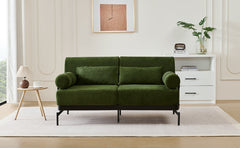 Modern Loveseat Sofa 2-Seater with USB Ports, Cylindrical Armrests, Green Chenille, 59 Inch