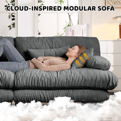 4-Seater Sectional Sofa Modular Deep Seat Sofa Couch , Chenille Sofa Comfy Upholstered Sofa for Living Room, Apartment, Studio, Office,Chenille Gray