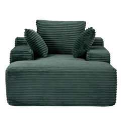 Oversized Chaise Lounge Chair Cozy Cloud Couch, Modern Plush Corduroy Upholstered Sleeper Sofa Daybed with 3 Throw Pillows and Wide Armrest for Living Room, No Assembly Required,Green
