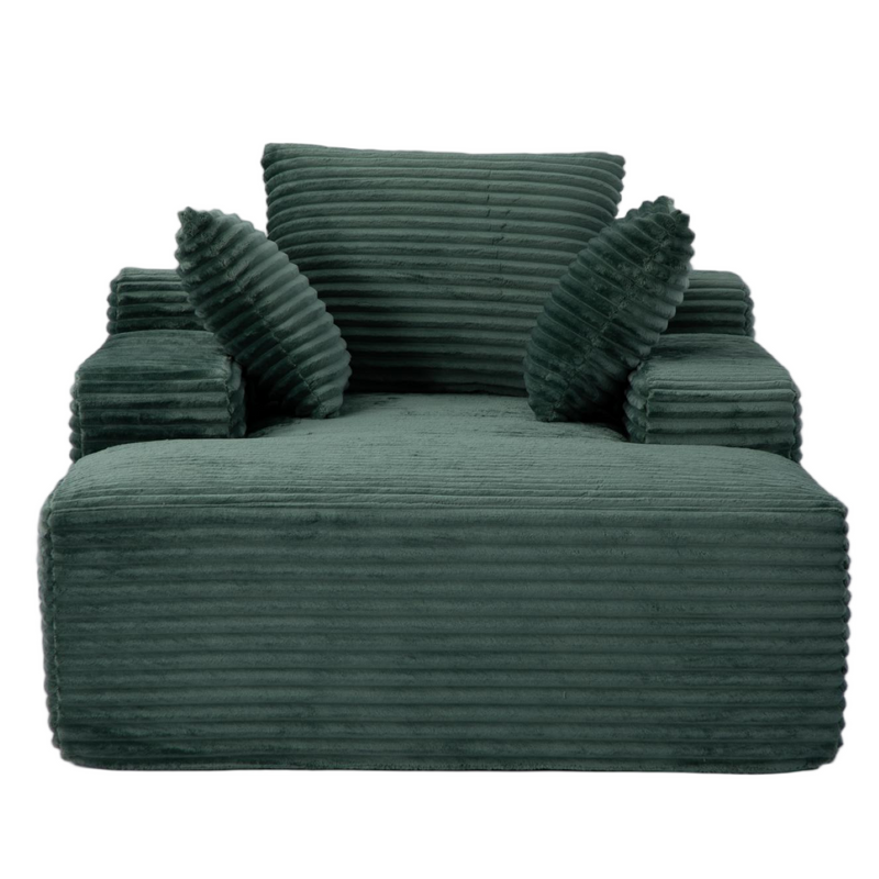 Oversized Chaise Lounge Chair Cozy Cloud Couch, Modern Plush Corduroy Upholstered Sleeper Sofa Daybed with 3 Throw Pillows and Wide Armrest for Living Room, No Assembly Required,Green