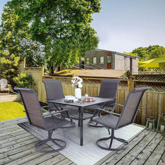 5PCS Outdoor Patio Rattan Dining Furniture Set With Swivel Armchairs (91823705)