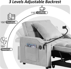 Sofa bed chair 3 in 1 convertible, recliner, single recliner, suitable for small Spaces with adjustable back black  dark grey