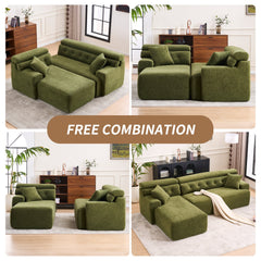 105' Modula Compression Sponge L-Shaped, Chesterfield-Inspired Design, No-Assembly Chenille Couch, 30D High-Density for Living Room, Bedroom, Apartment.Green.