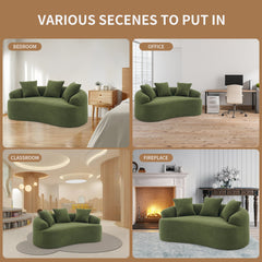 LY-025S Green Curved Loveseat: Compressed No Assembly, Chenille Small Sofa, 30D Sponge, Compact for Apartments, 65' L, 300Lbs, 3 Pillows
