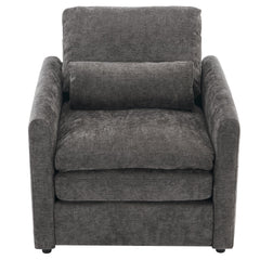 Cozy Upholstered Armchair with Double Cushion in Grey Chenille, 31.9 Inches