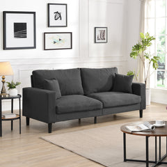 Modern Upholstered 74' High Resilience Three Seater Sofa, Dark Gray Corduroy with Wooden Frame