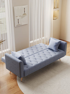 71-inch convertible love seat sofa, American vintage grey velvet material, suitable for small living room, bedroom, office