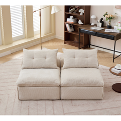 [NEW ARRIVED] [VIDEO PROVIDED]Modular Sofa,No Armrests,At will DIY,Soft Chenille Fabric,Neck Pillow-Back Lounge Sofa Chair,Reading Nook, or Apartment Living, Lumbar Pillow,2 Seats,Upholstered,Beige
