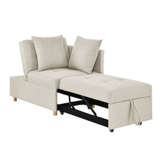 Convertible Sleeper Sofa Chair Adjustable Backrest Recliner with Pullout Sofa Bed with Wheels, Modern Linen Fabric for Living Room for Tight Spaces, Beige